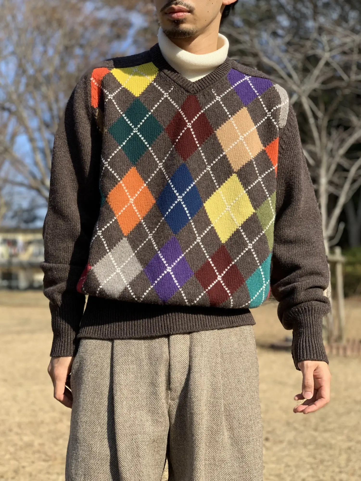 CORGI V-NECK ARGYLE CASHMERE カシミヤニット コーギ - ニット/セーター