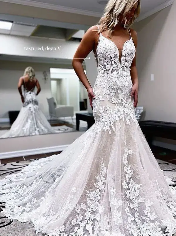 Stunning A-line Lace Sexy Deep V-neck Sparkle Sequin Wedding Dresses, –  Dairy Bridal
