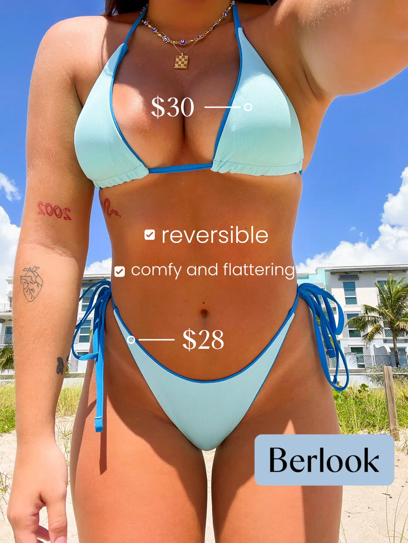 Blue Reversible Tie Bikini Bottom