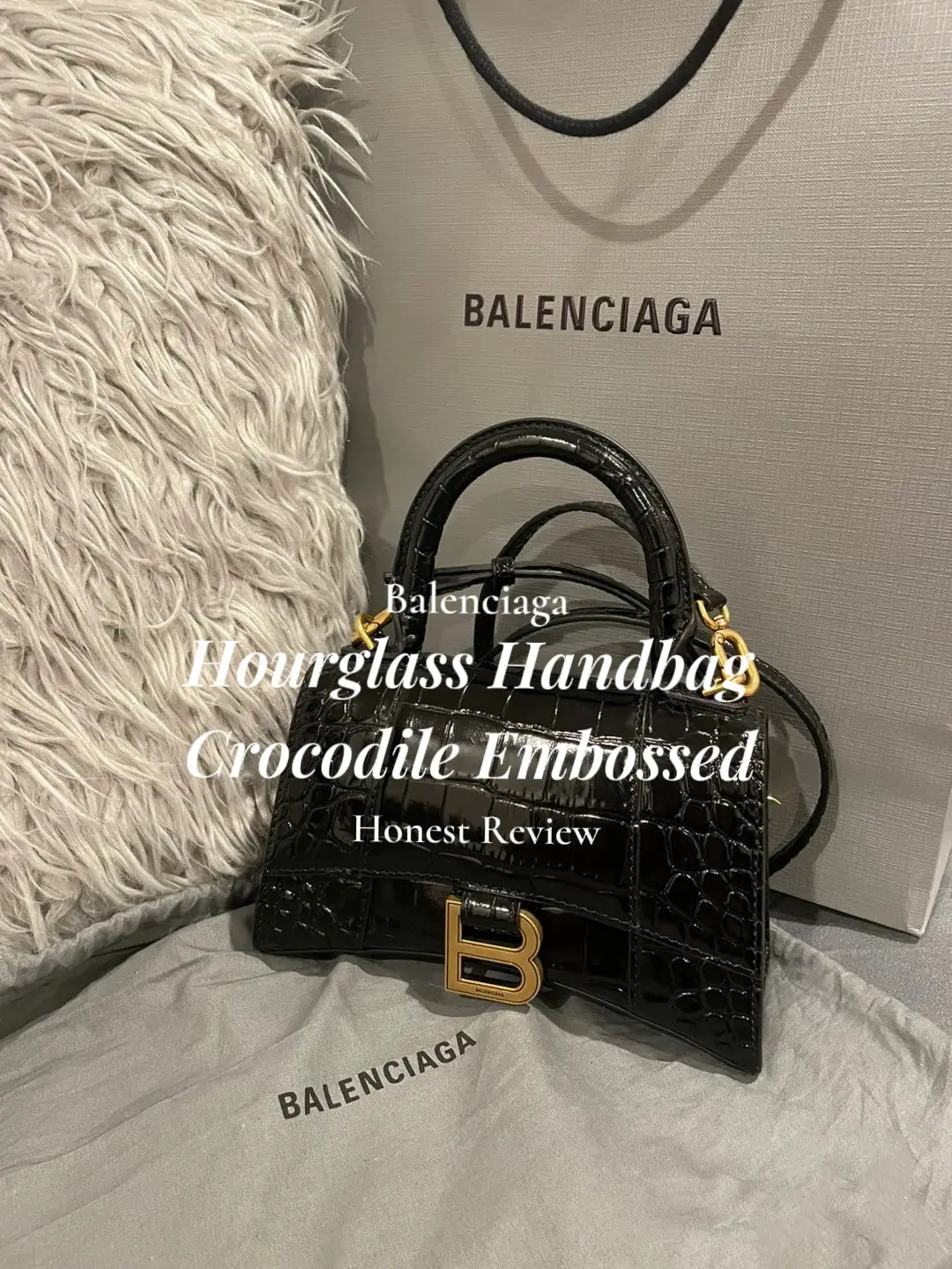 BALENCIAGA BAG* Balenciaga Hourglass Croco Top Handle Bag DETAILS