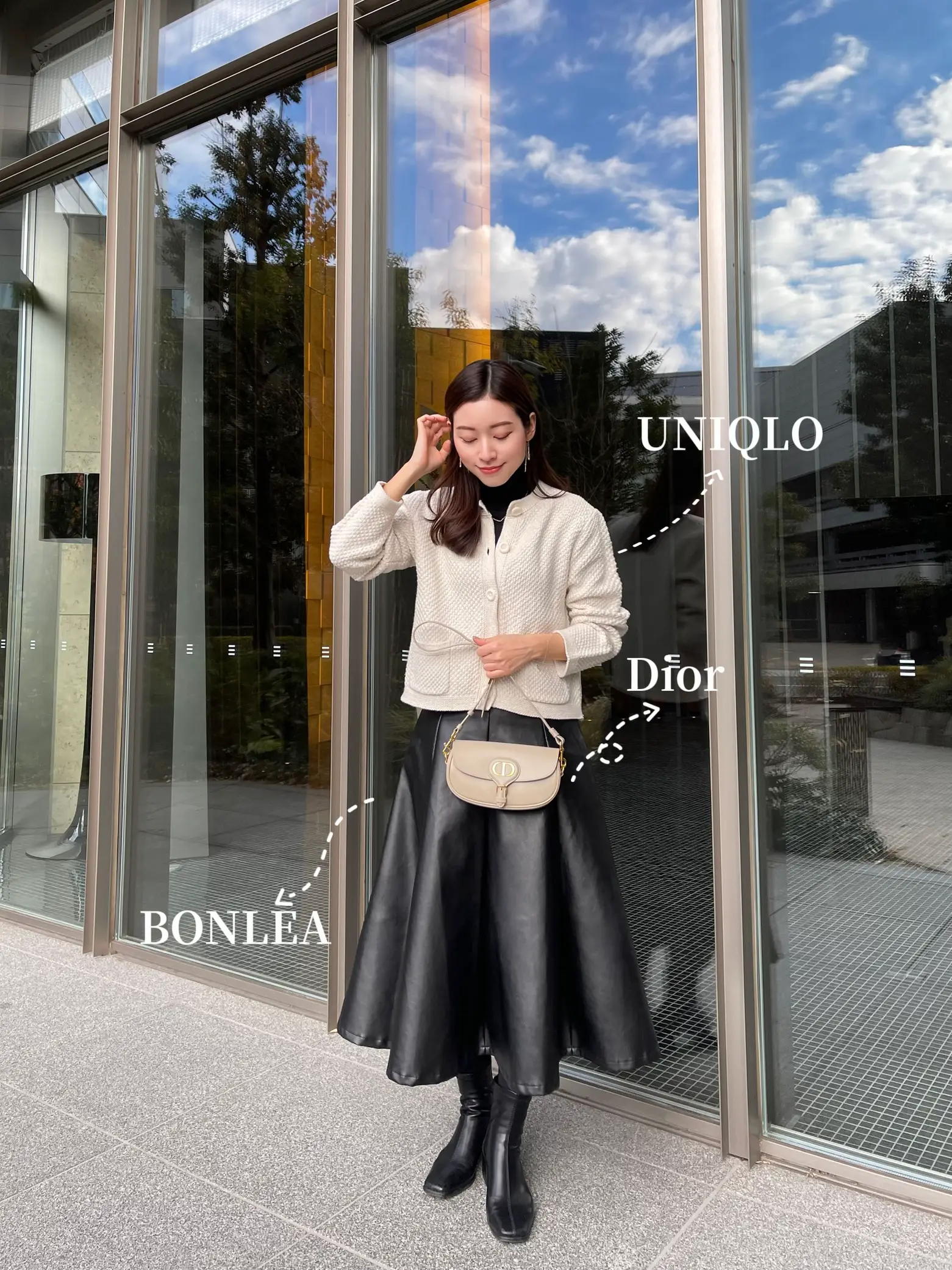 Skeleton Wave    UNIQLO Knit Jacket × Leather Skirt Corde