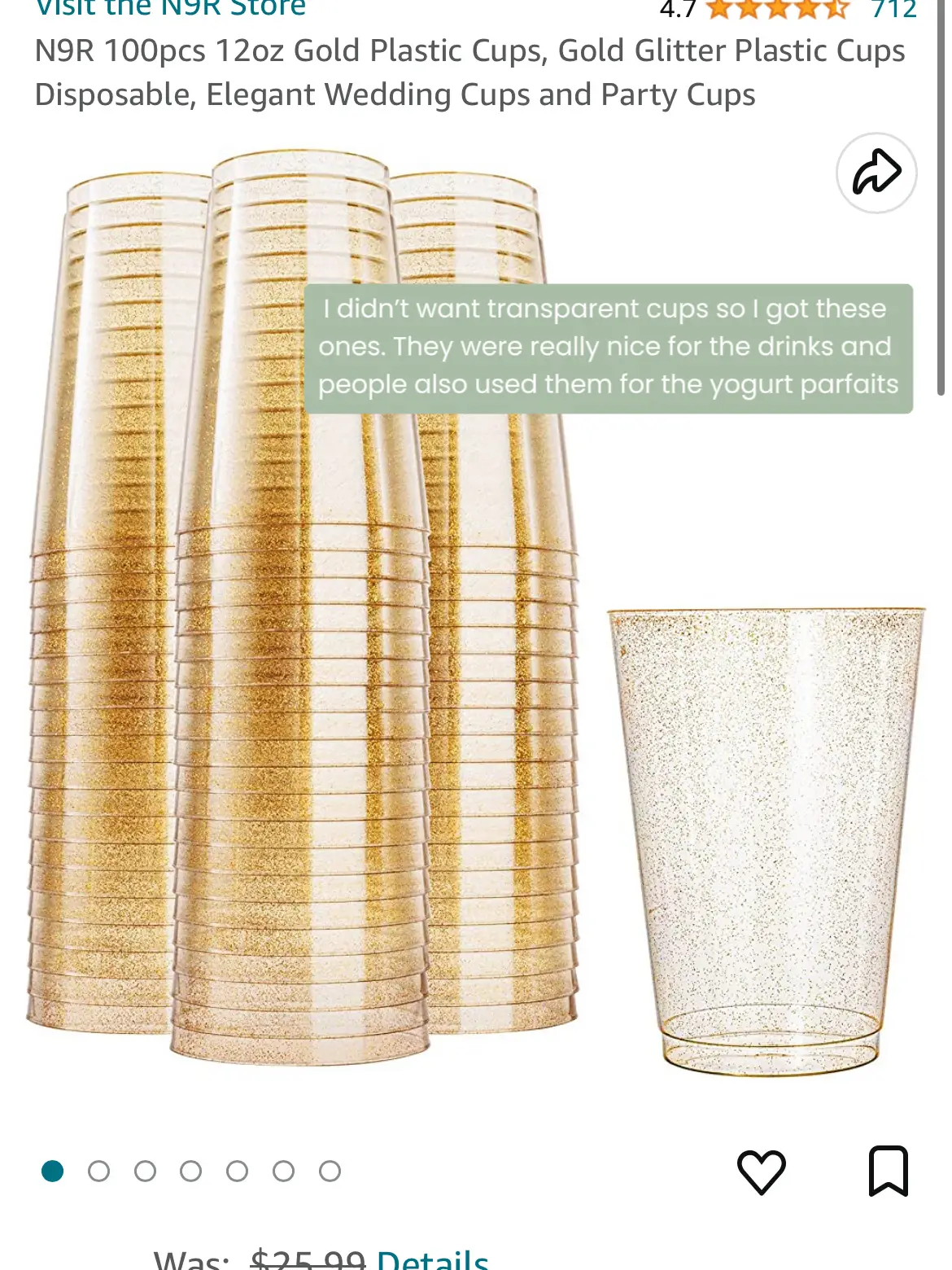 N9R 100pcs 12oz Gold Plastic Cups, Gold Glitter Disposable, Elegant Wedding  and Party Cups