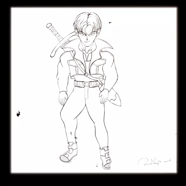 Trunks Line art Drawing Sketch, dragon ball z black and white