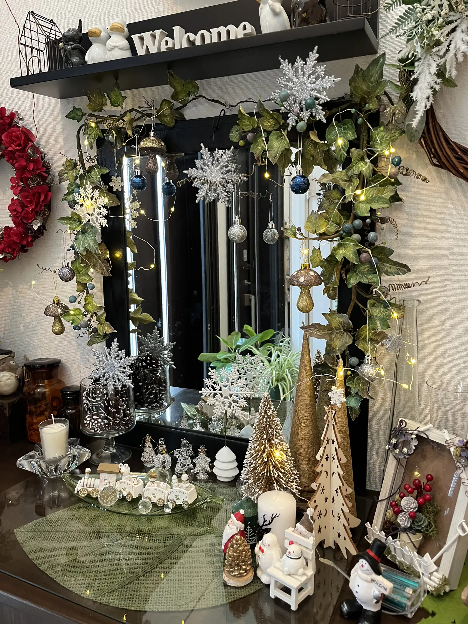 115）フラワーリースクリスマスリース玄関リースサンタクロース