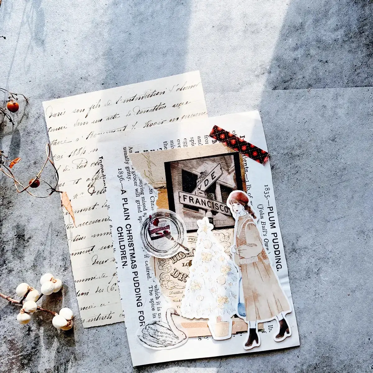 コラージュ 海外ペーパー 背景紙 紙モノ クリスマス 雪の結晶