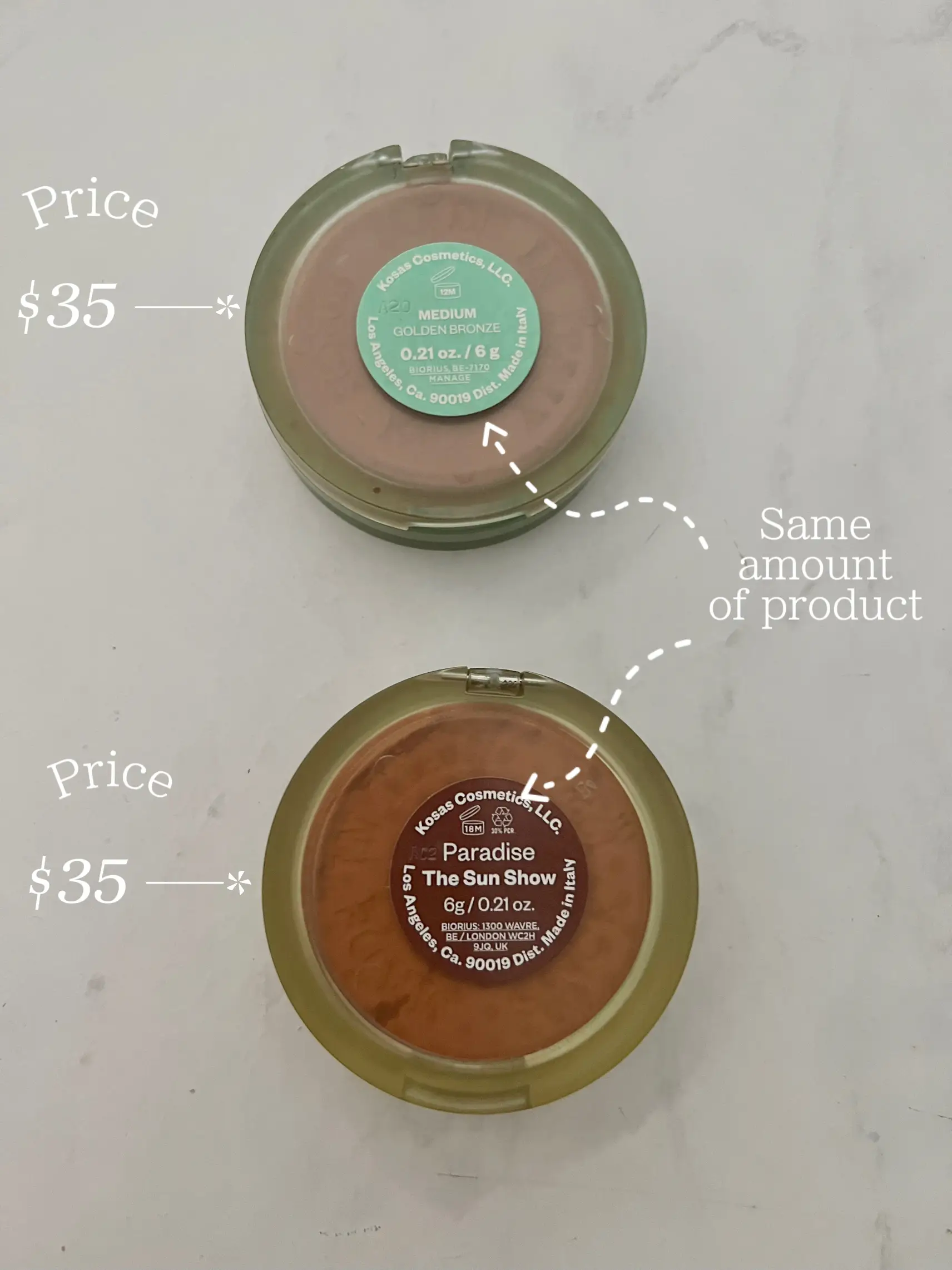 Cream bronzer comparison swatches (old and new products) - Saie