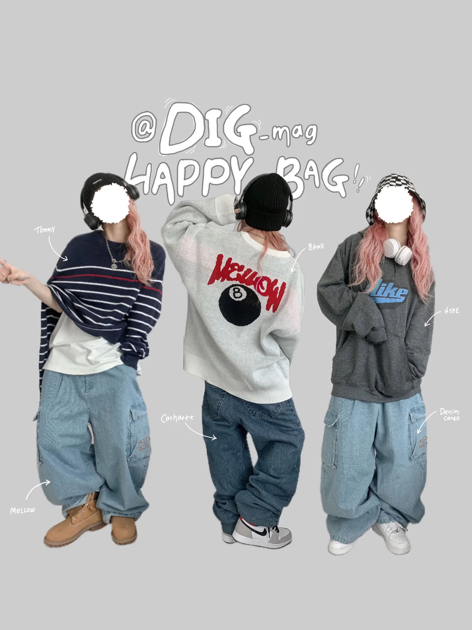 インスタでバズった!! ／ HAPPY BAG🩵 古着で6コーデ組んでみた🌼🩵🩷 | 𝙢𝙞𝙮𝙪が投稿したフォトブック | Lemon8