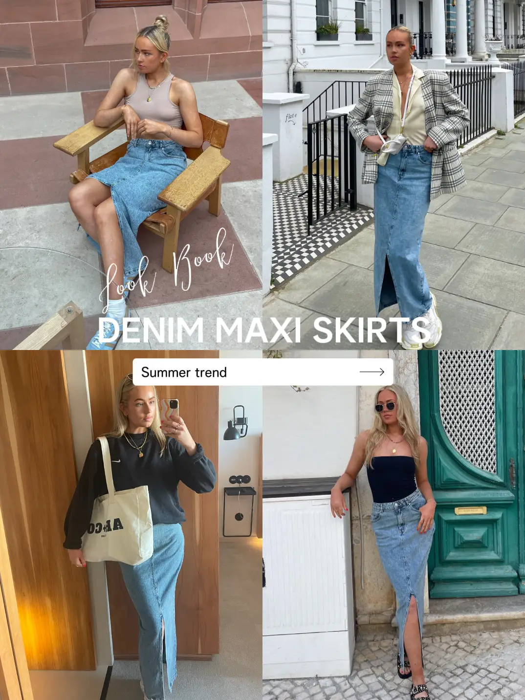 How to Style Denim Maxi Skirts  Skirt trends, Maxi skirt outfits