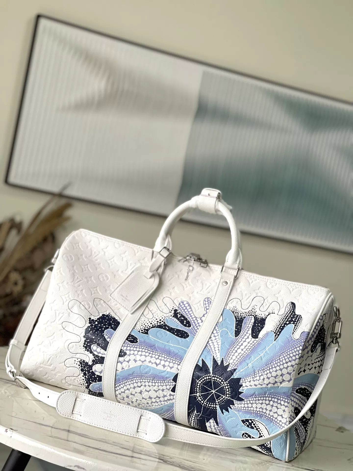 Louis Vuitton white x Yayoi Kusama Flower Keepall 50 Bag