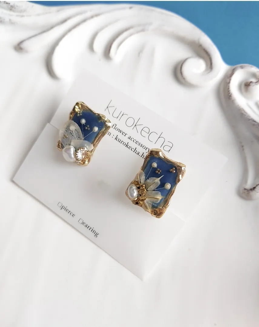 秋色くすみブルー💙イヤリング・ピアス・リング（指輪） | kurokechaが