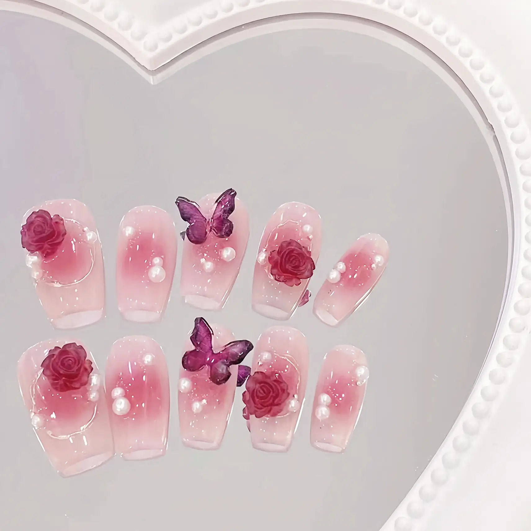 ネイルチップ 薔薇ネイル 秋ネイル フレンチガーリー バラ