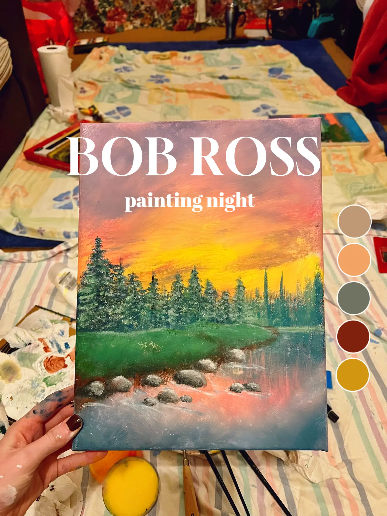 How to host a creative & fun Bob Ross painting party on a budget