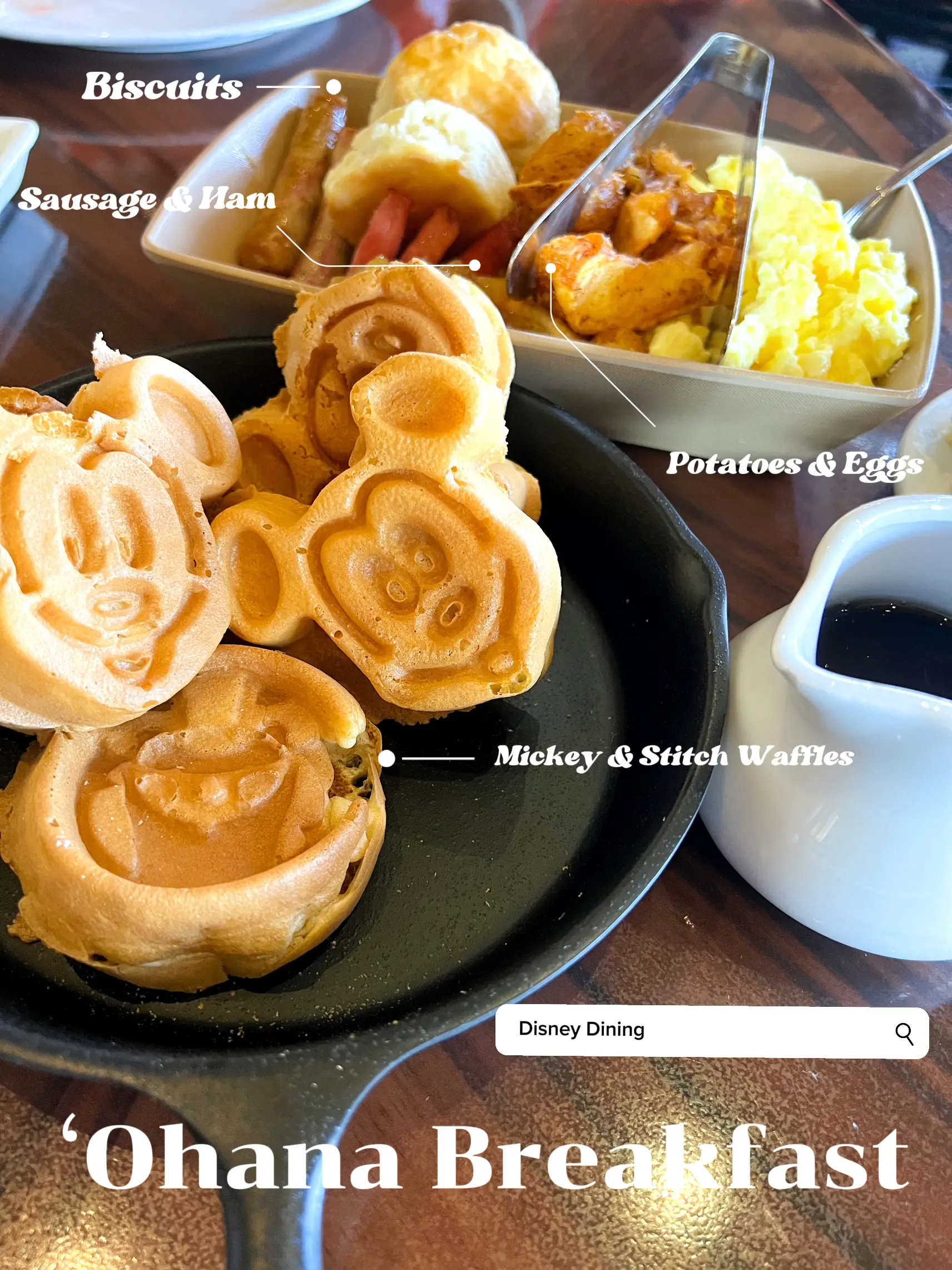 Mickey & Stitch waffles at Polynesian 'Ohana breakfast! Stitch waffles!!!