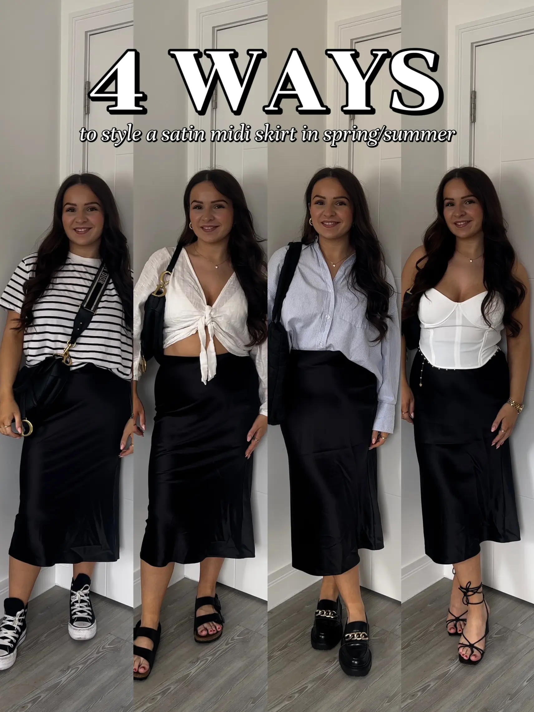 SATIN SKIRT WAYS TO WEAR, BLACK SATIN SKIRT OUTFITS! SPRING, 59% OFF