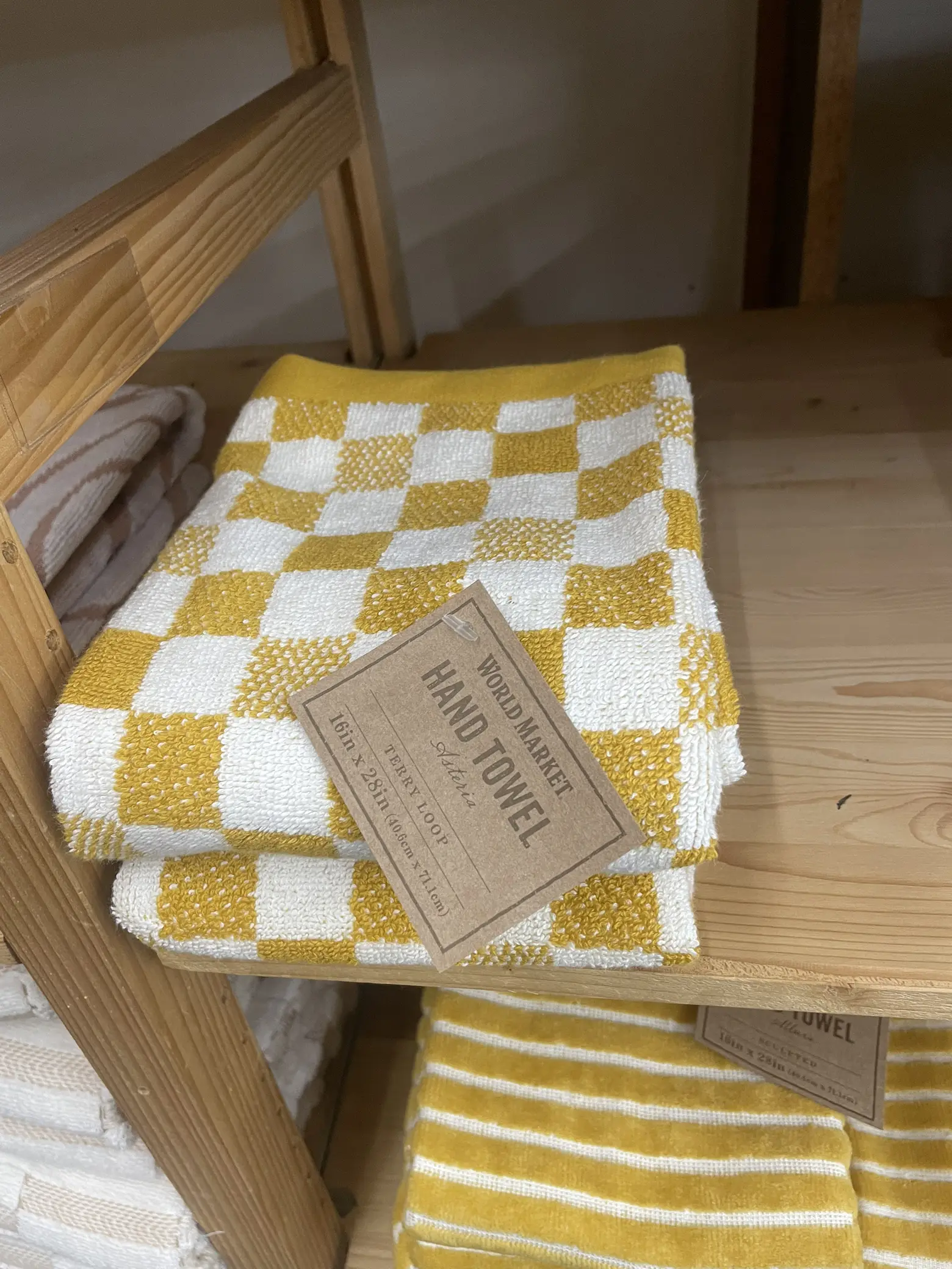 Asteria Yellow and White Check Terry Hand Towel by World Market