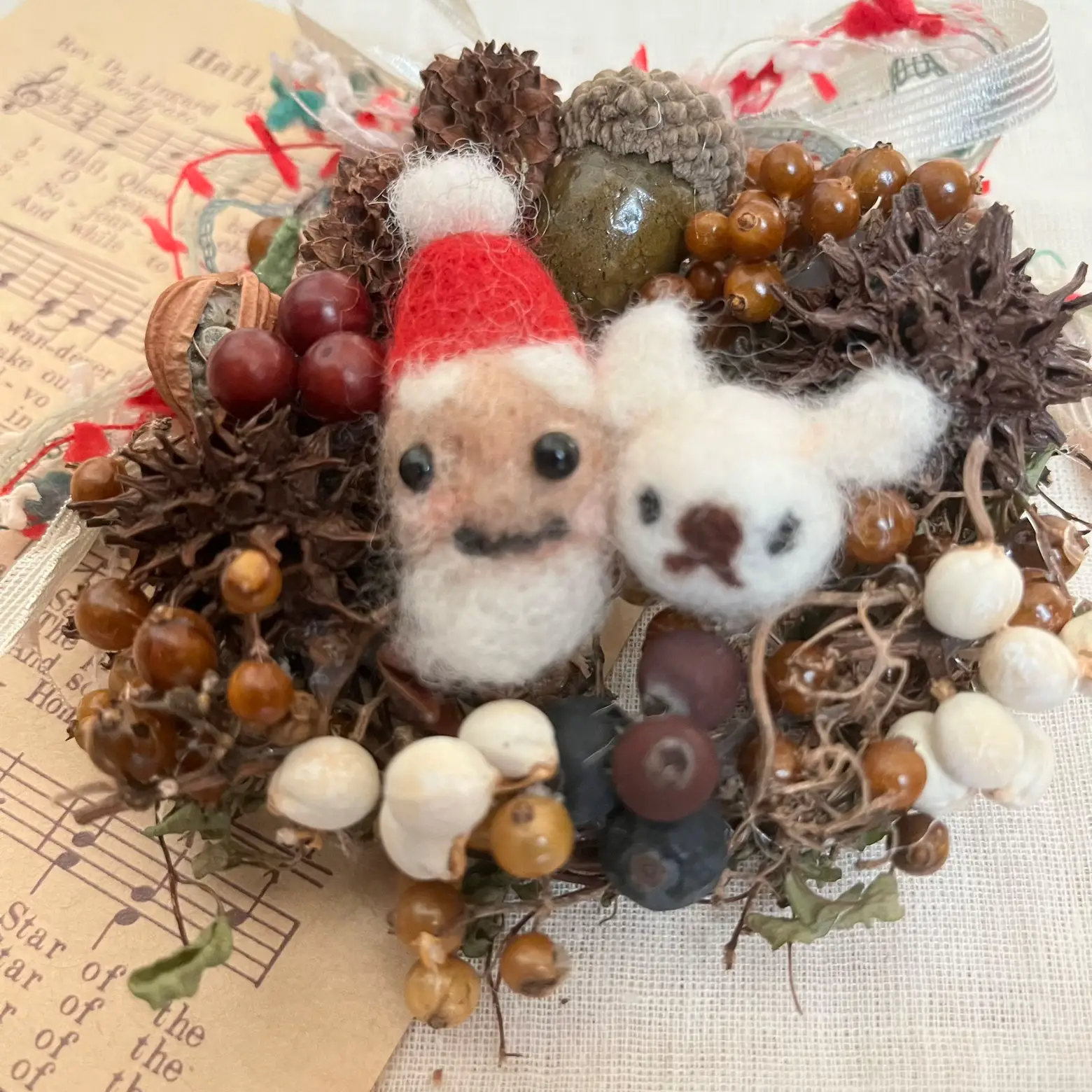 羊毛フェルト ガーランド 壁面飾り クリスマス お正月 リース しめ縄