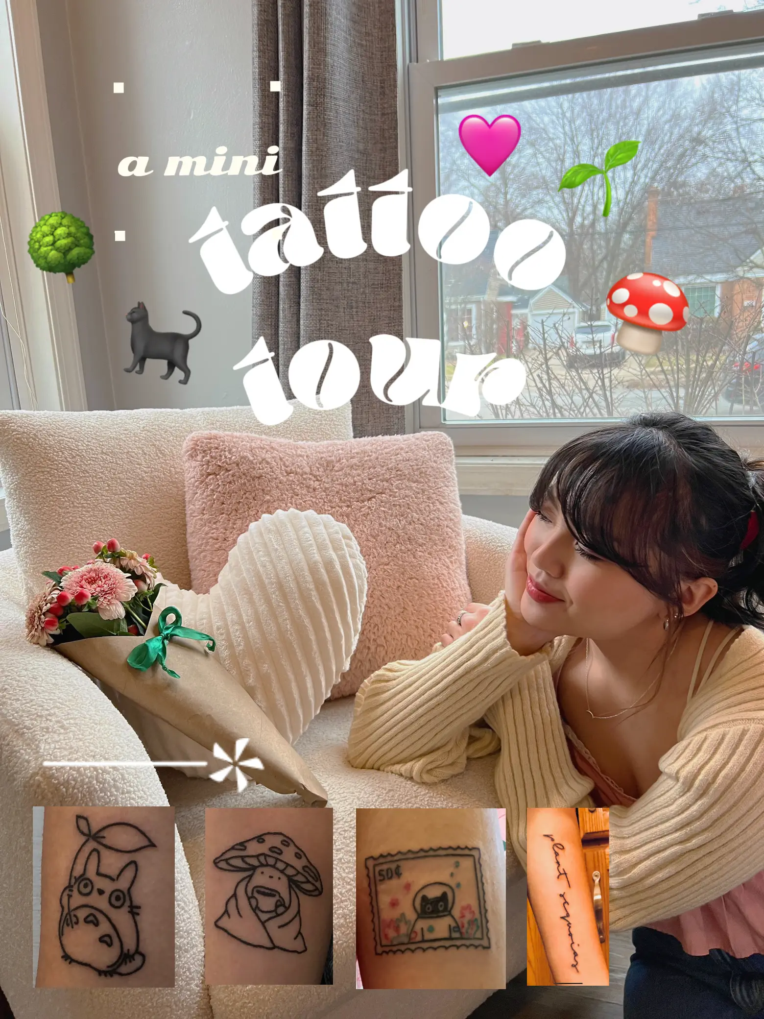 my tattoo tour cute and simple! 🌱🍄🐈/u200d⬛ Gallery posted by kelsey ♡ Lemon8 billede billede