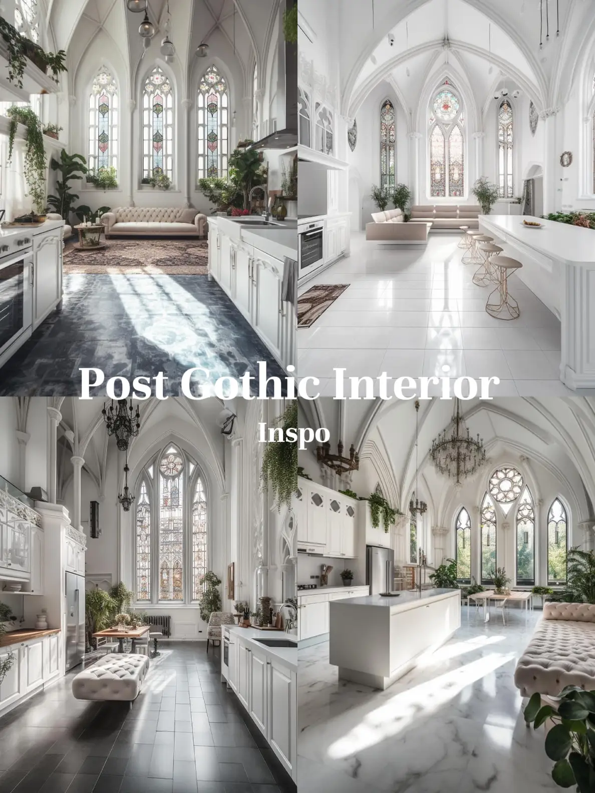 White kitchen in a post gothic interior