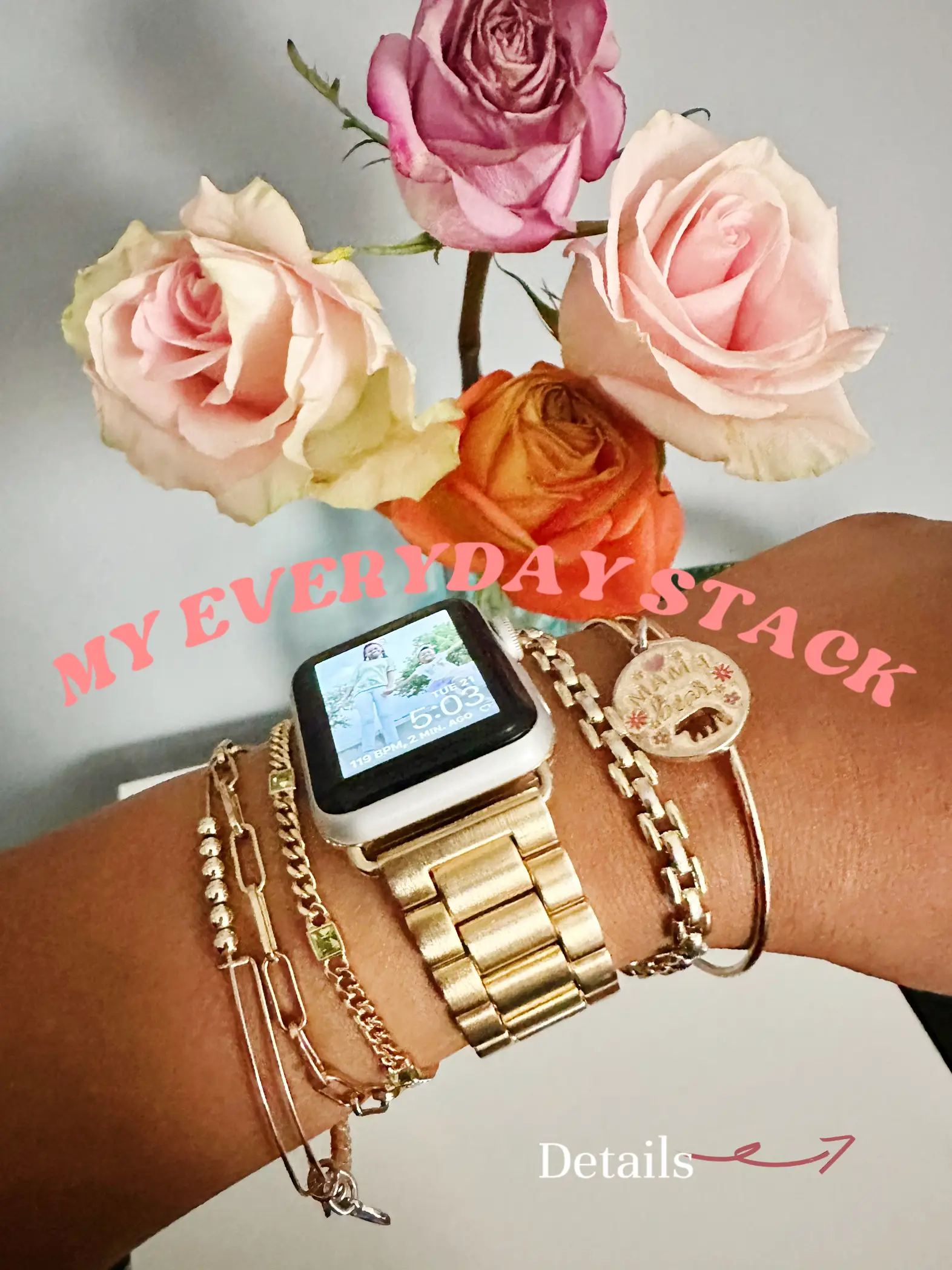 Bracelet stack + L.V. Apple watch band