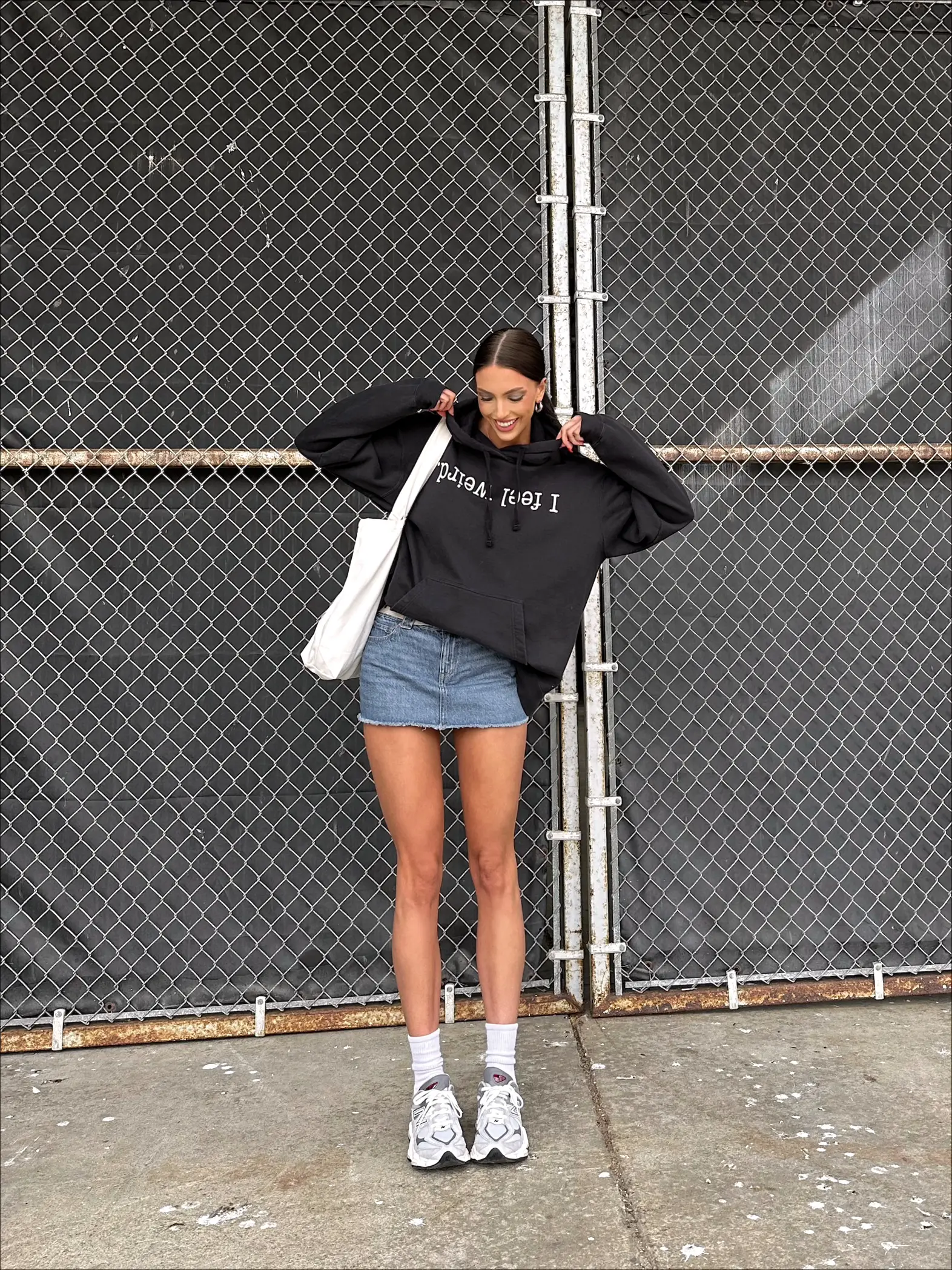 Hoodie and denim skirt best sale