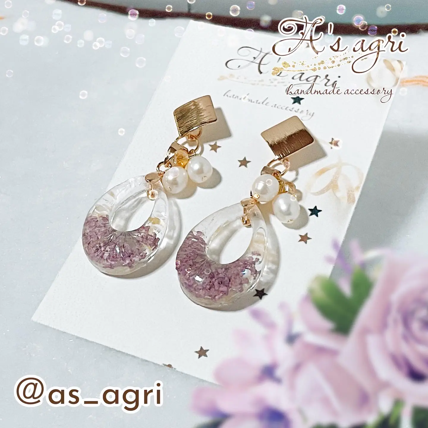 揺れる ピアス ハンドメイドアクセサリー レジン p-flower02 | as_agri 