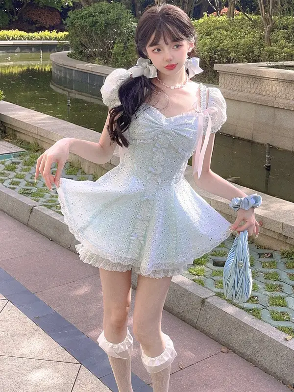 ミニ丈ロリータフリルワンピース✨春夏デートに最適❤️ ミニ丈ロリータフリルワンピース✨春夏デートに最適❤️