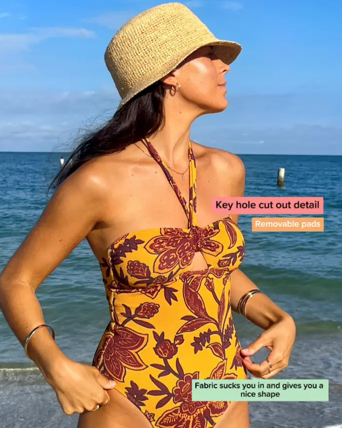 Color Block Crinkle One Shoulder High Waisted Bikini Set With Gold She –  FloralKini