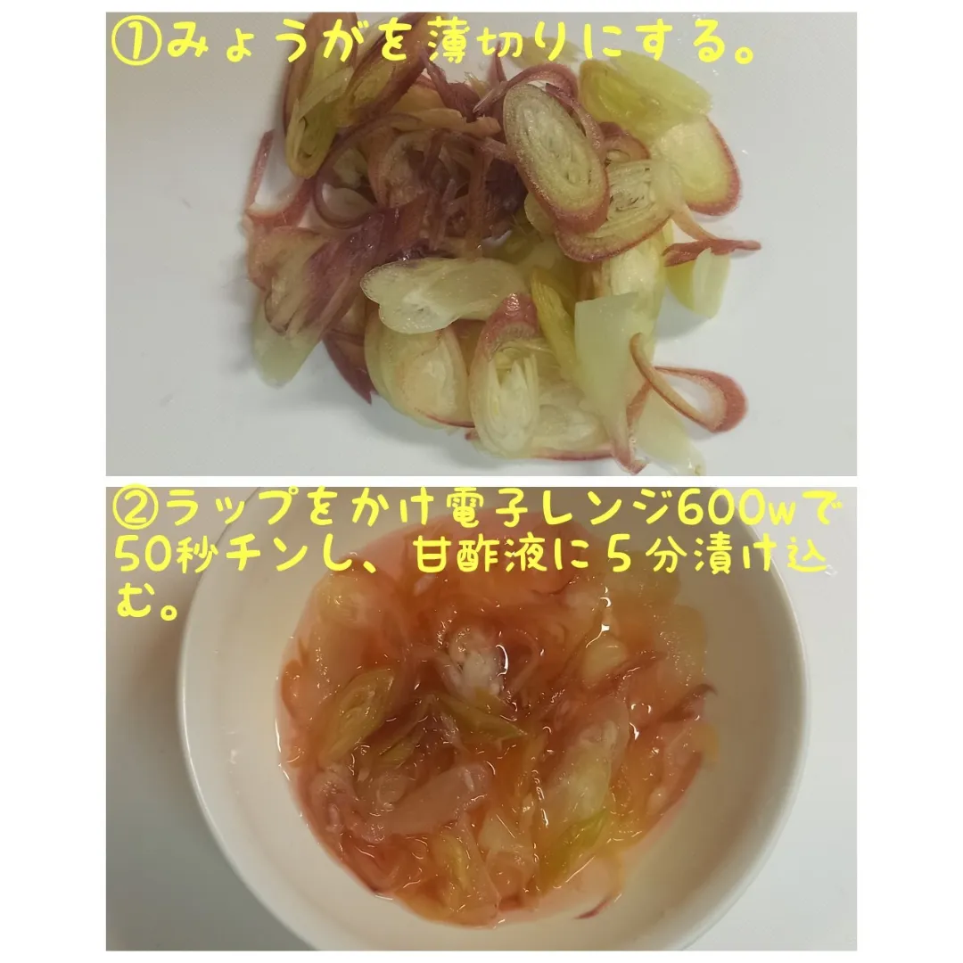 旬を味わう❣みょうがの甘酢とあじの干物の混ぜご飯 | 管理栄養士のこじえり♪が投稿したフォトブック | Lemon8