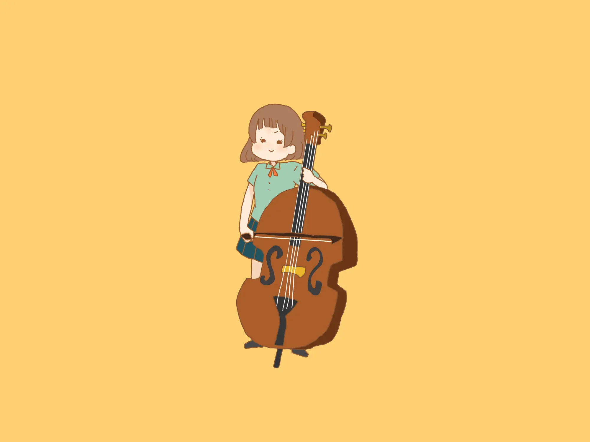 コントラバスを弾く女性 A woman playing the double bass