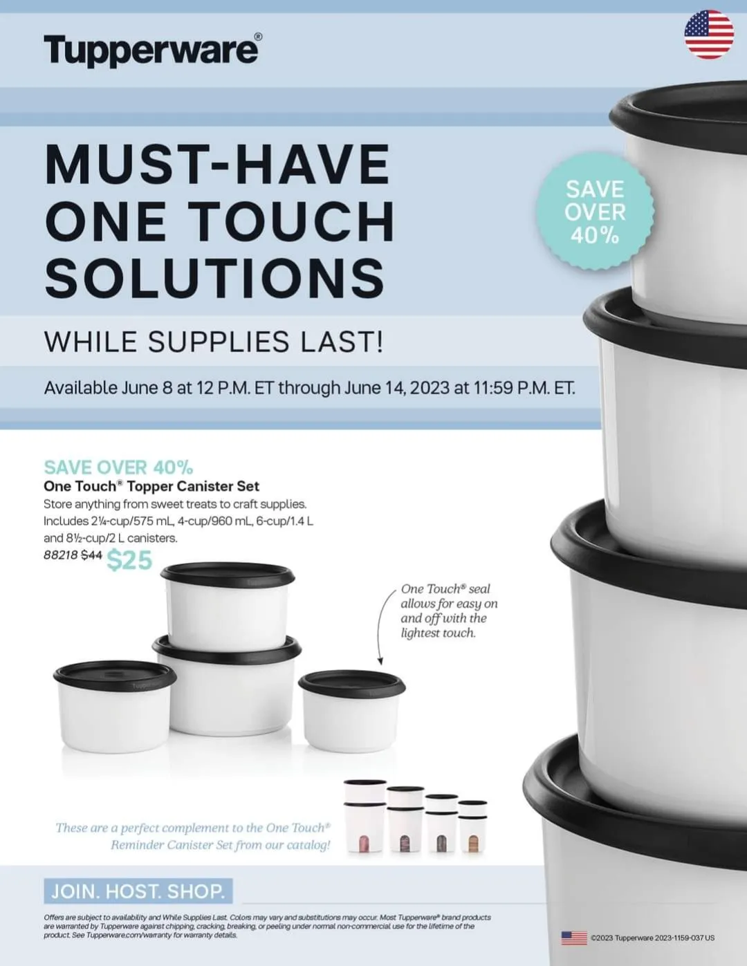 store on canister Tupperware