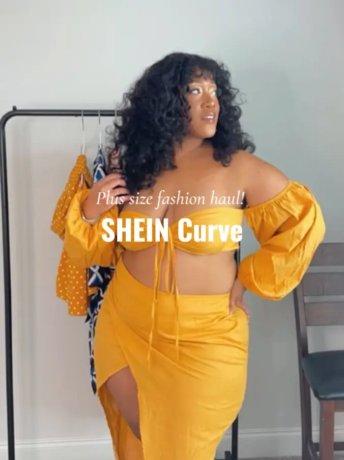 Shein Curve Dress Womens 1XL Plus Size Yellow Floral Ruched Ruffle