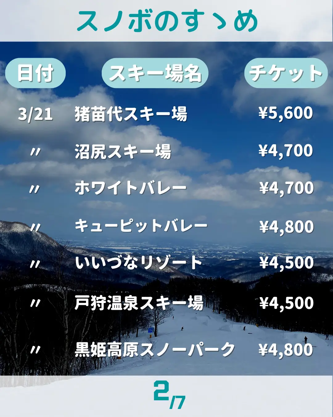 沼尻スキー場 １日券 無料引換券 2023-2024シーズン のりきり