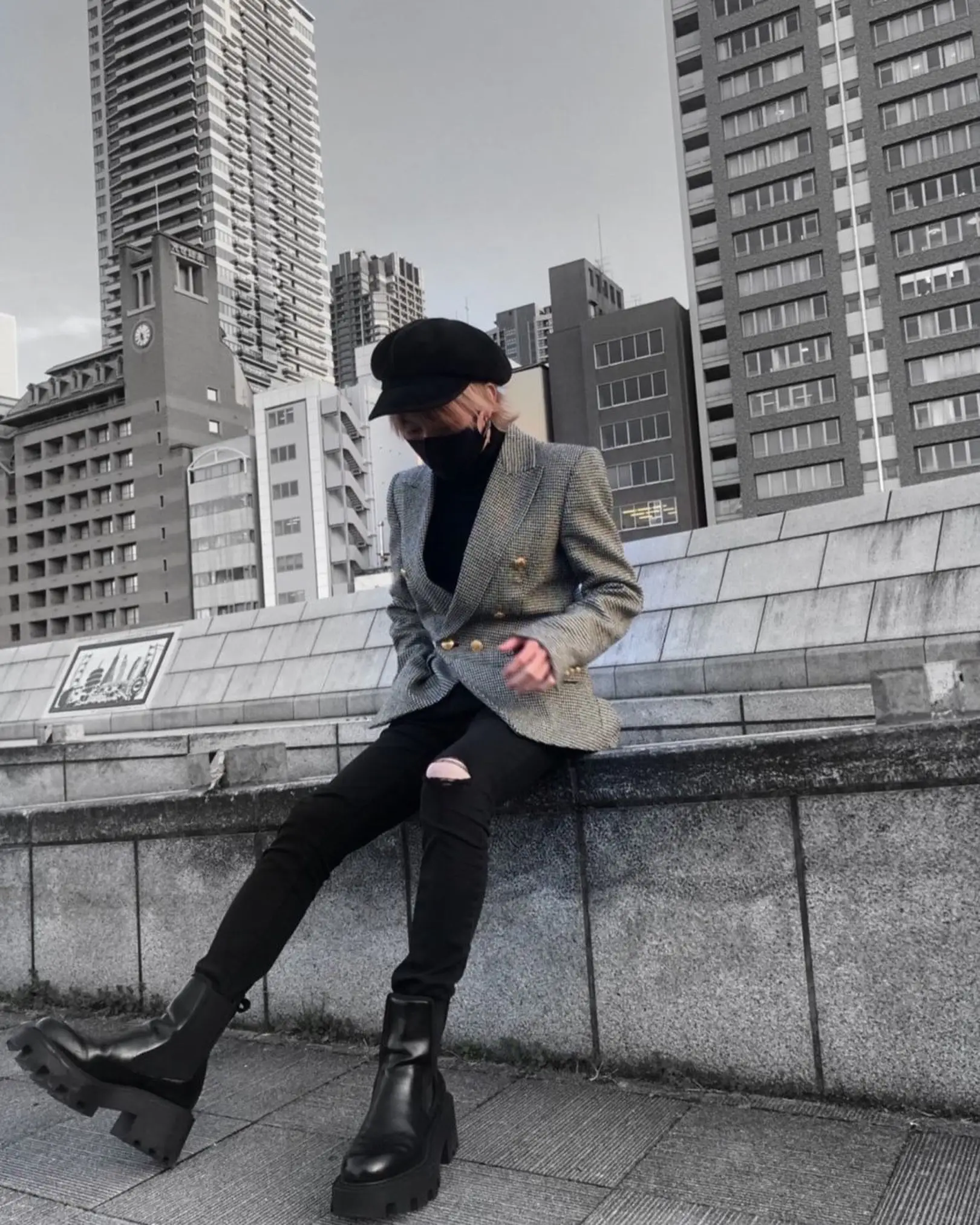 韓国風格子柄ツイードジャケットコーデ | eru_7xxが投稿したフォト