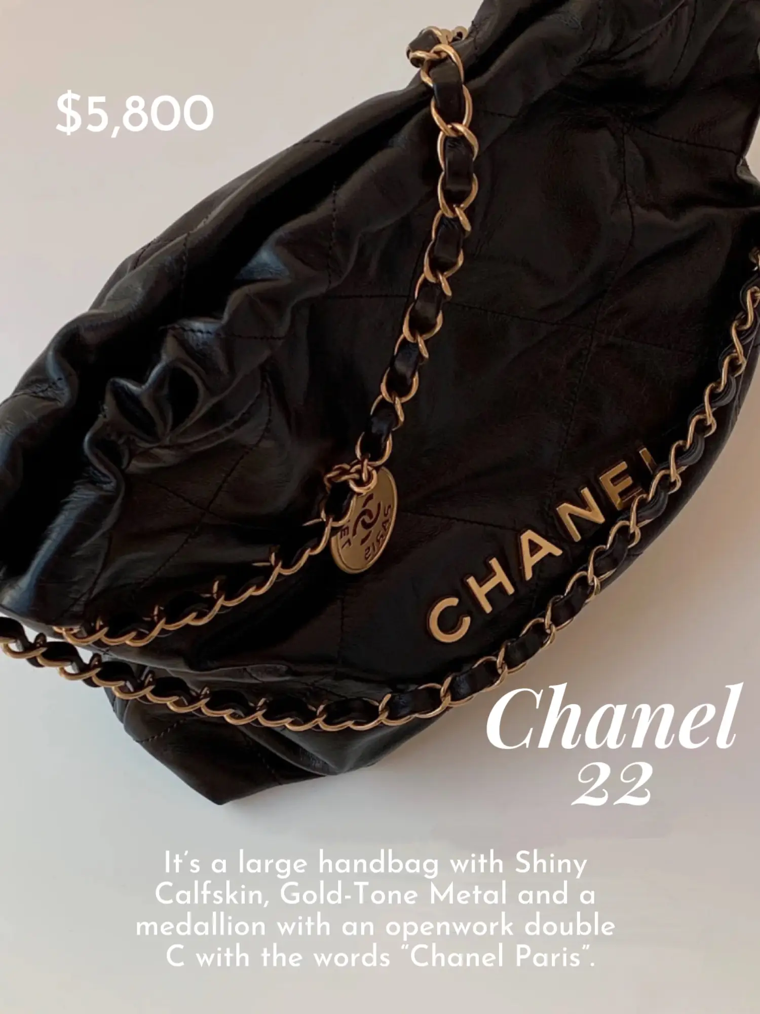 Chanel 22 backpack, Calfskin & silver-tone metal, gray — Fashion