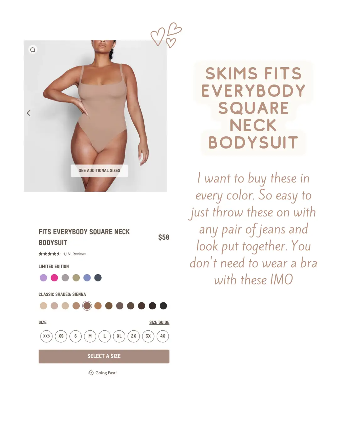SKIMS Fits Everybody Square Neck Sleeveless Bodysuit Sienna Size