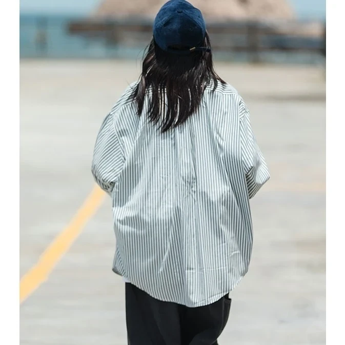 22SS LOOK 勢いづい BOOK掲載品]ストライプ スタンドシャツワンピース 