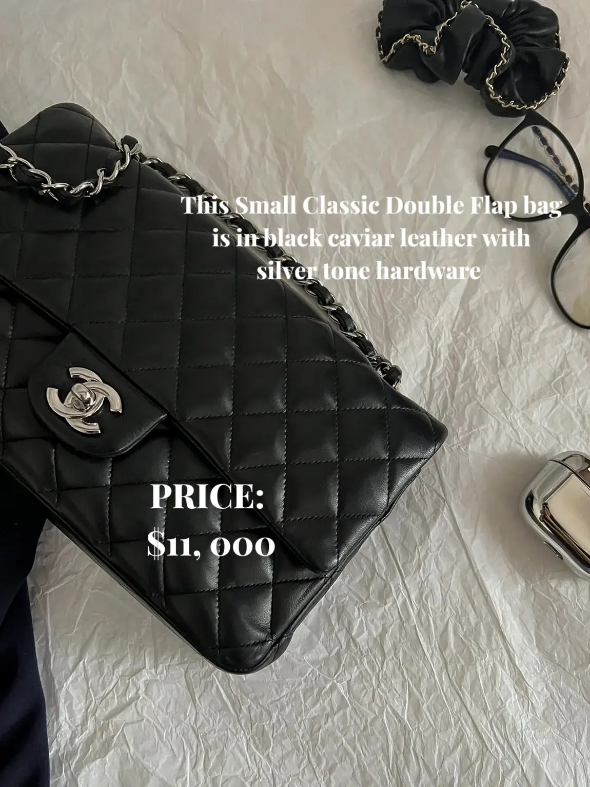 caviar quilted small double flap black