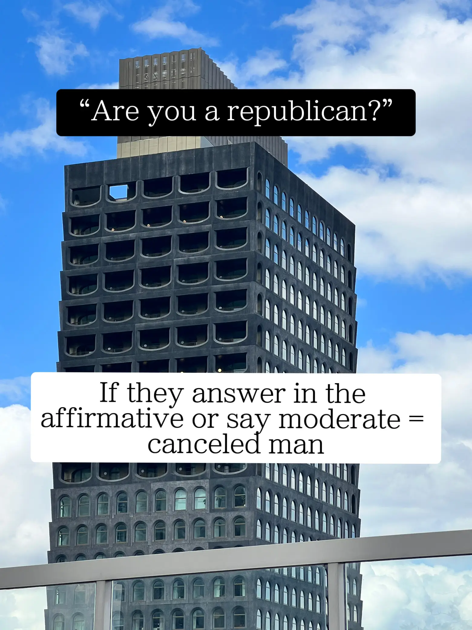  A building with a sign that says "Are you a republican?".