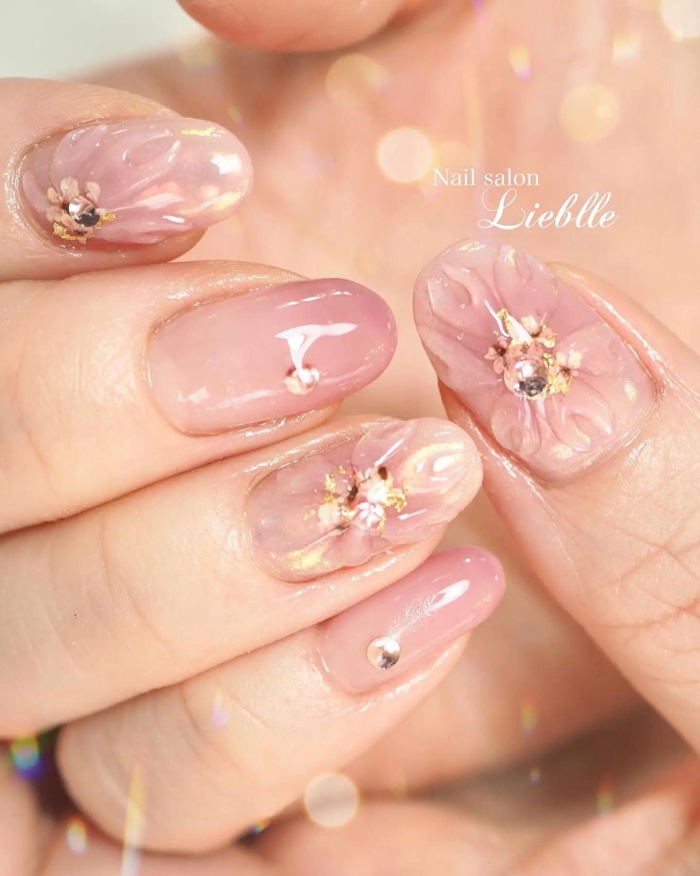 桜marble♡ スワロフスキー ジェルネイル - ネイルチップ・付け爪