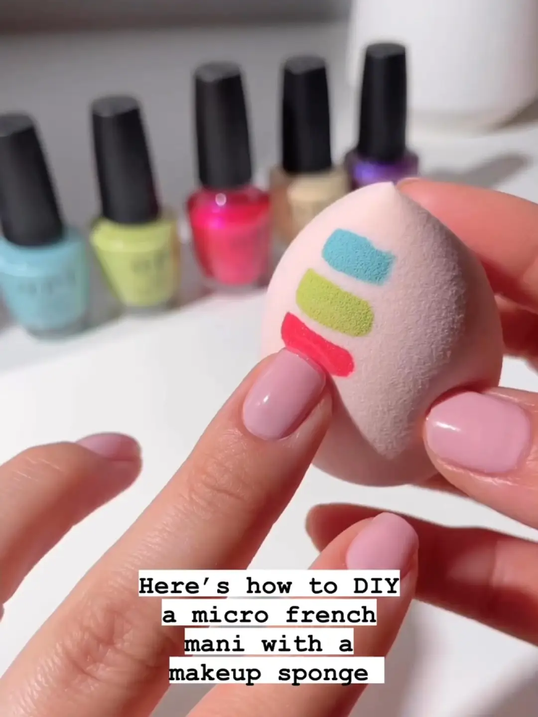 Nail Hack: Micro French Nails using Makeup Sponge, Video published by OPI