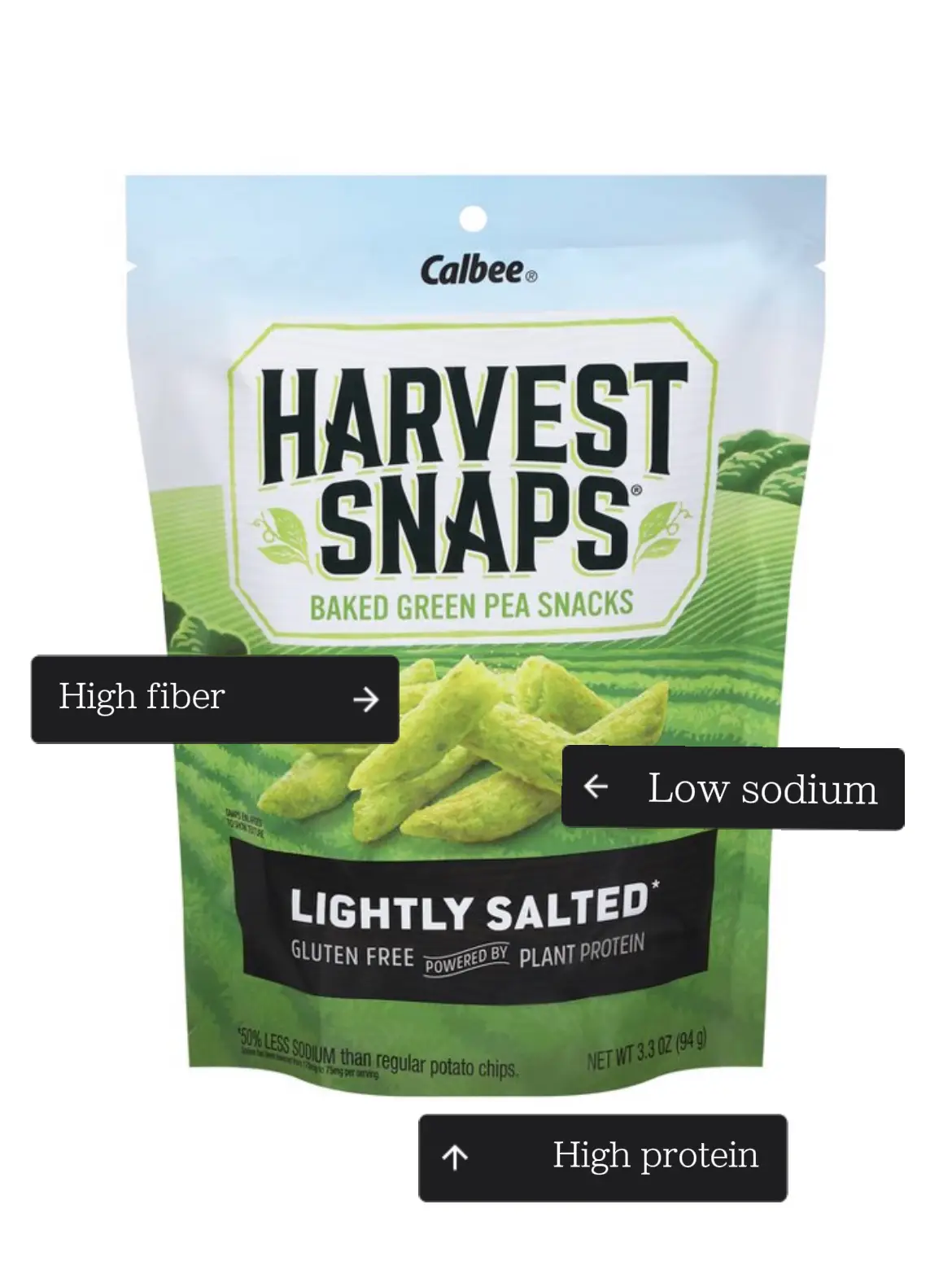 Calbee Harvest Snaps Baked Green Pea Snacks Black Pepper, 94g