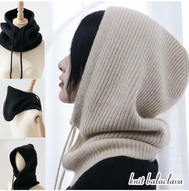 フード付き ネックフォーマー バラクラバ 高品質 暖かく軽い 羊毛 黒 フード付き ネックフォーマー バラクラバ 高品質 暖かく軽い 羊毛 黒