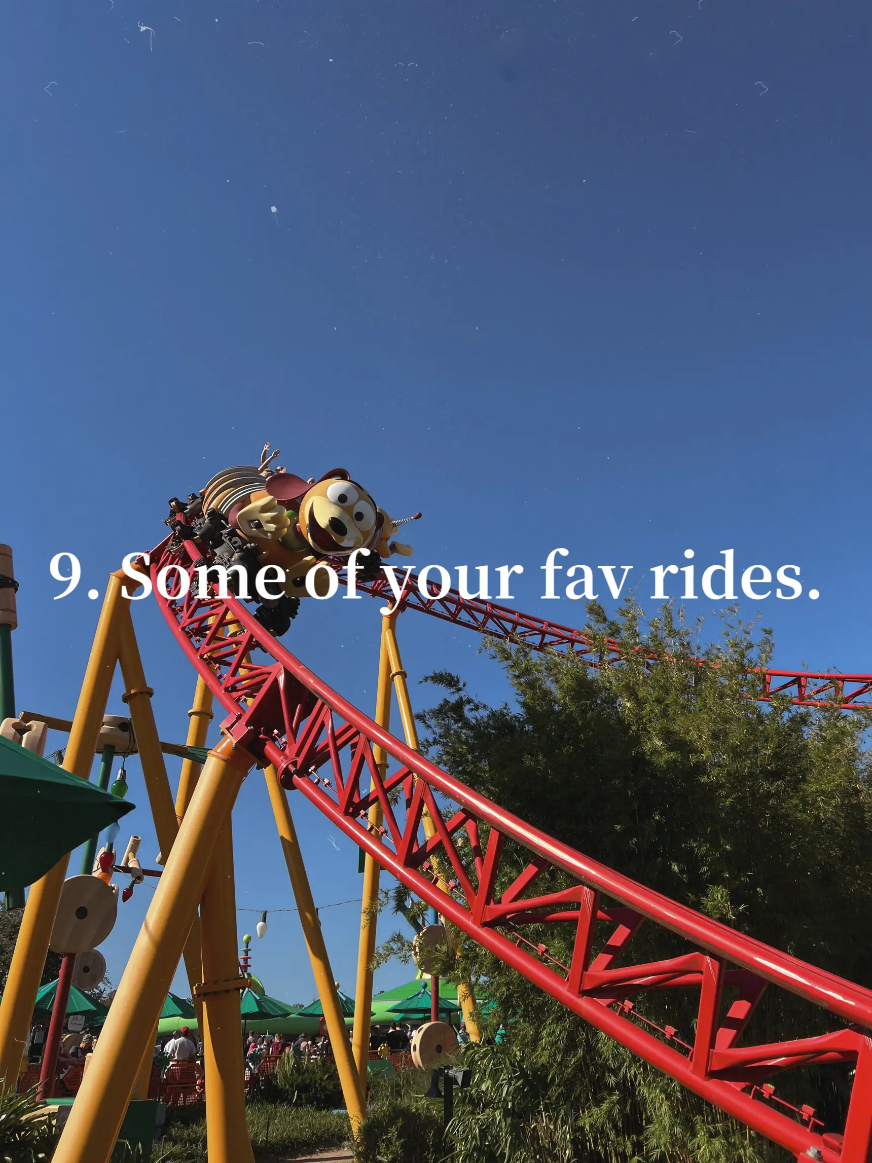  A roller coaster with a sign that says "9. Some of your fav rides".