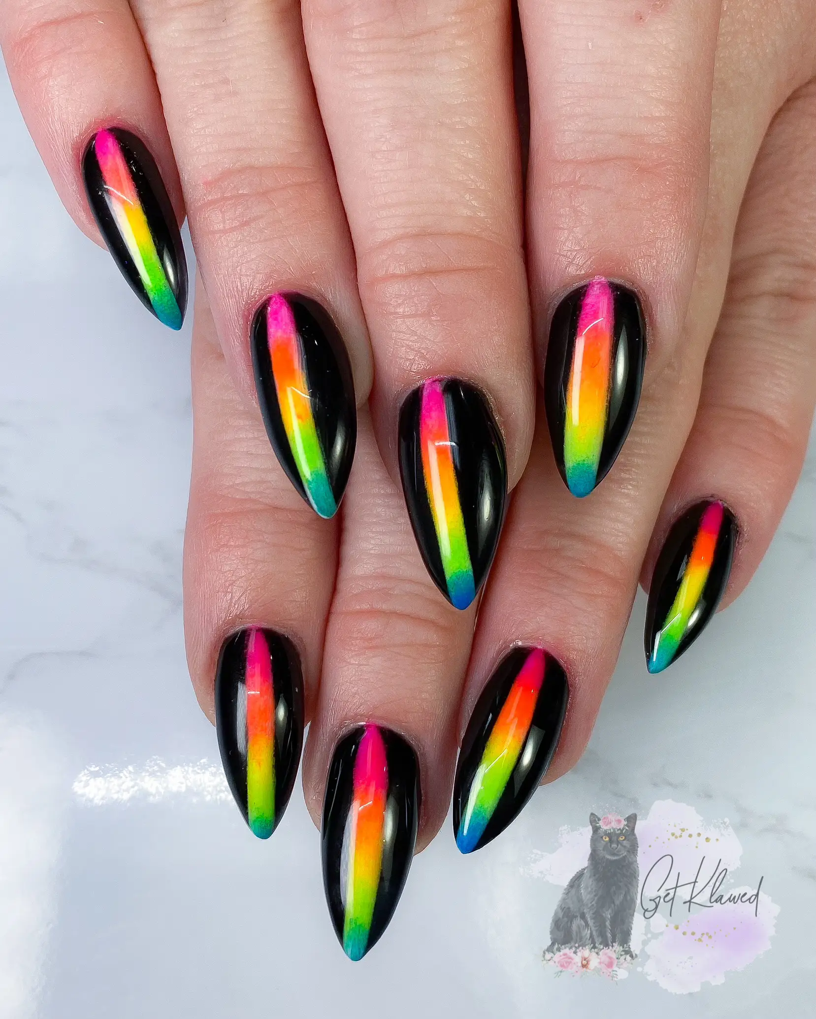 Black with Rainbow Rhinestones ~ More Nail Polish