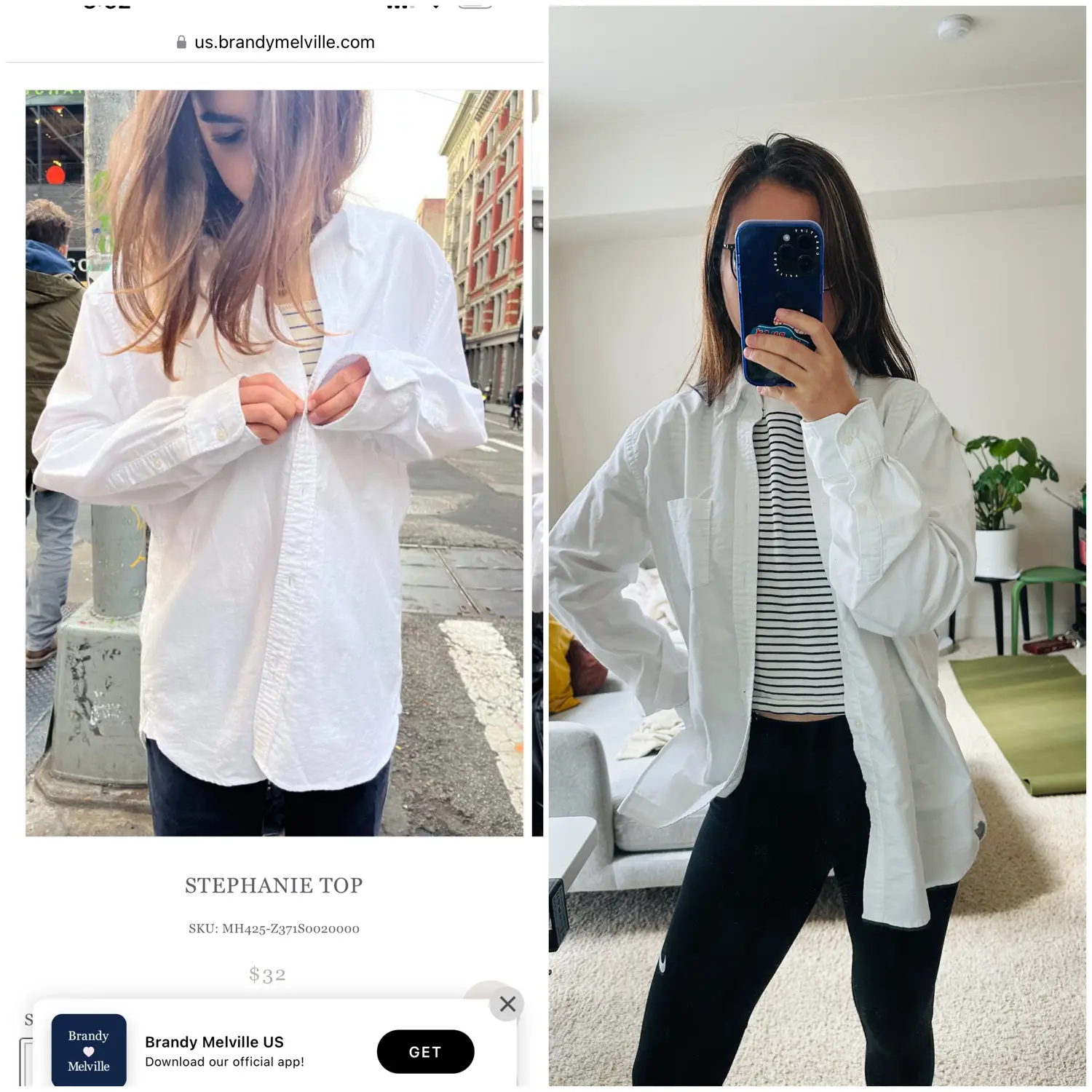 Brandy Melville White Long Sleeve With Two Blue Stripes