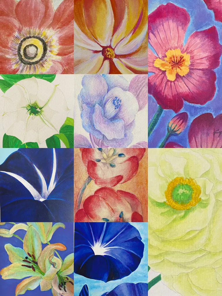 原画 アクリル画 花の絵 ほしく 秋桜 テクスチャーアート 幻想的