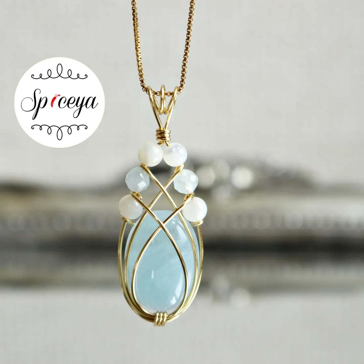 ブルーカルセドニー K10 ゴールド ネックレス アーカー アガット お