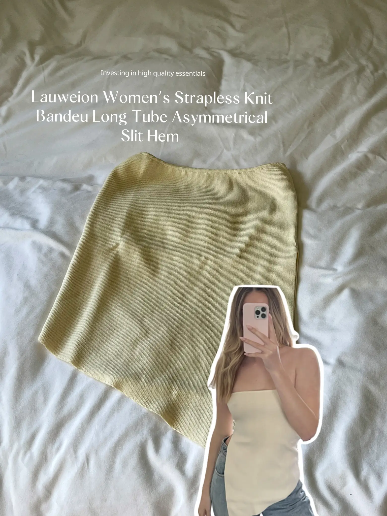 Lauweion Women's Strapless Knit Tube Top Y2K Asymmetrical Slits