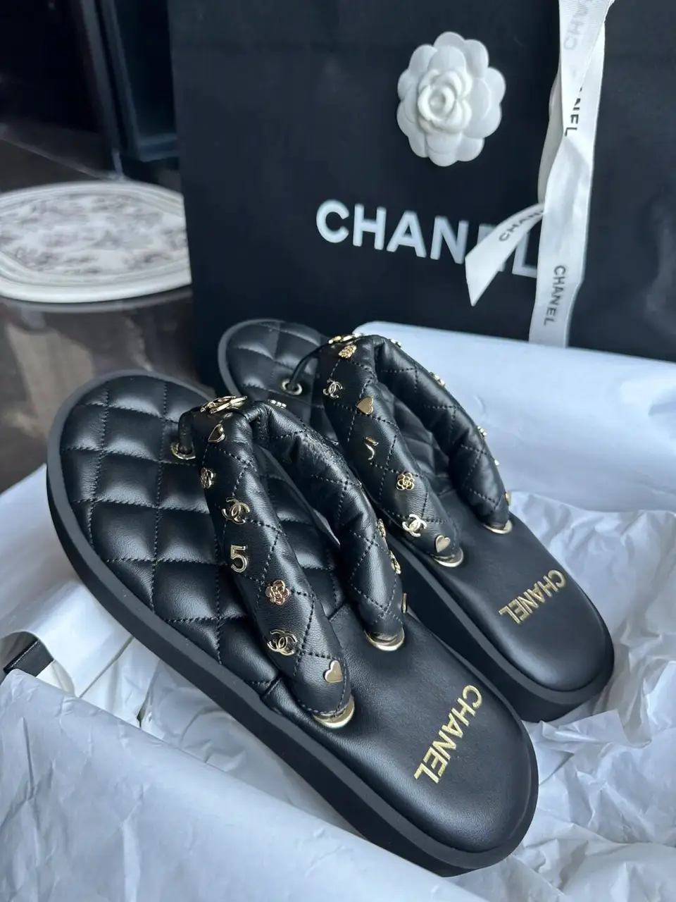 Chanel // Black & Cream Camelia Jelly Sandals – VSP Consignment