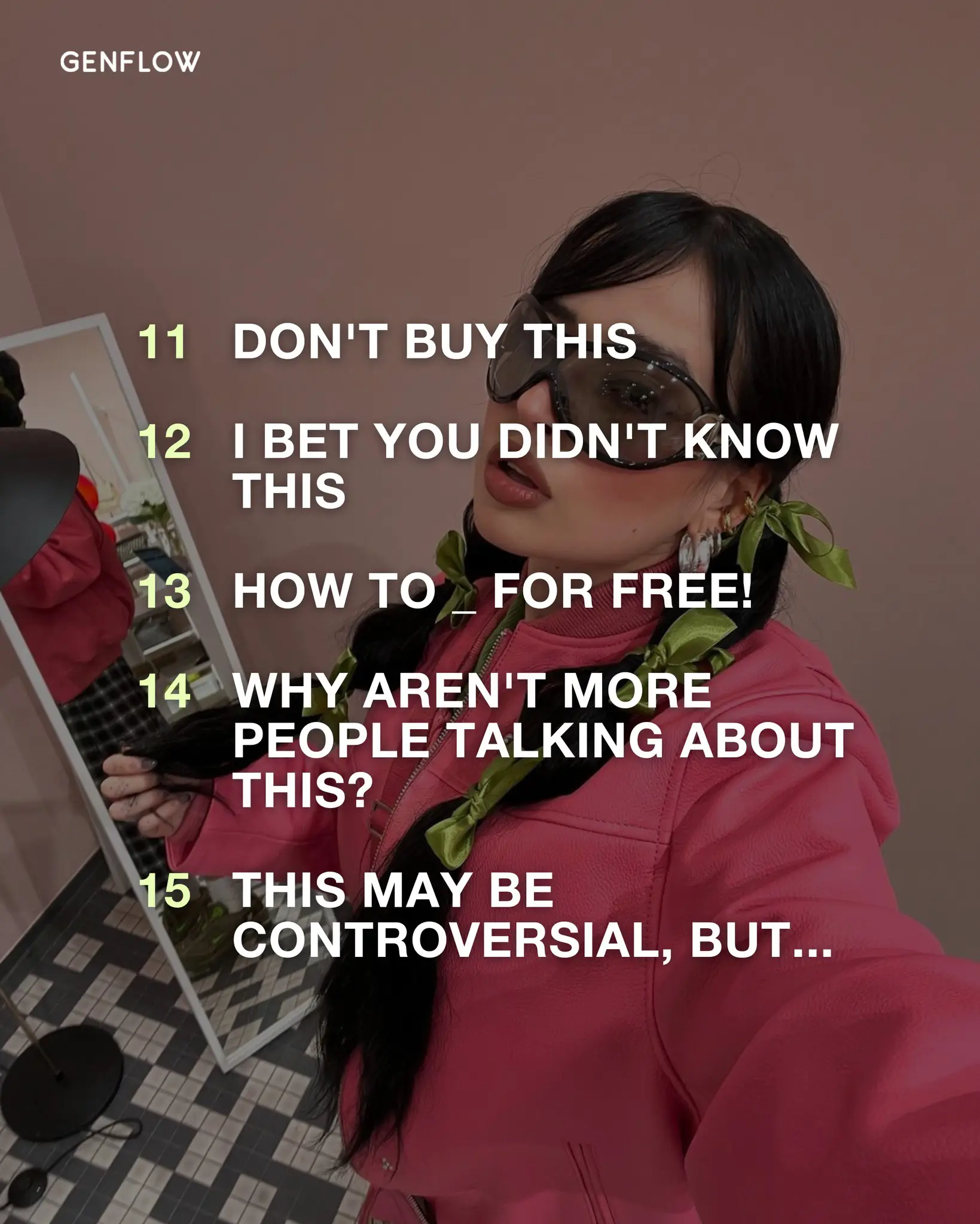  A woman wearing a pink jacket and sunglasses is standing in front of a mirror. The image is titled "Don't Buy This I bet you didn't know this" and is accompanied by a list of reasons.